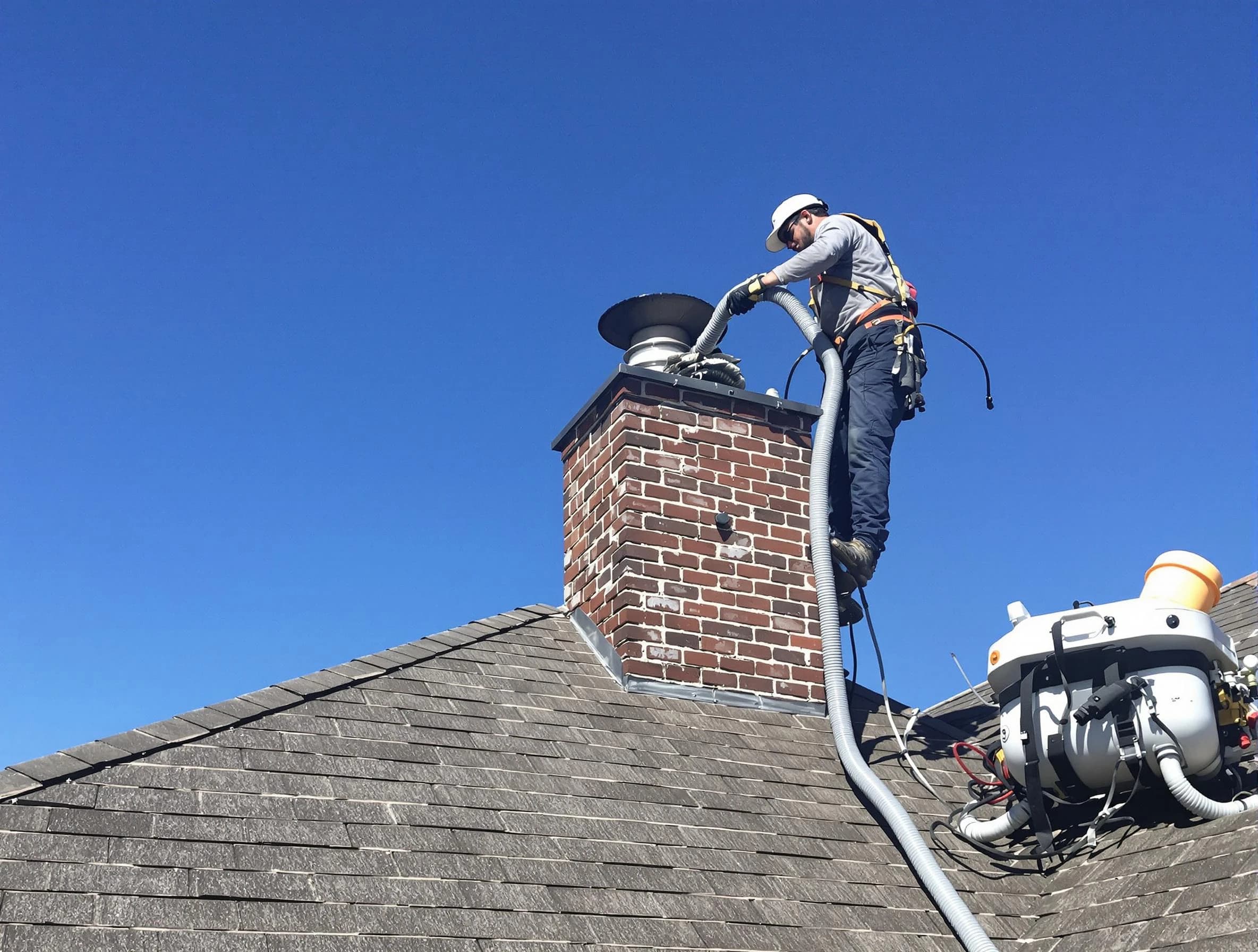 Dedicated Barnegat Chimney Sweep team member cleaning a chimney in Barnegat, NJ