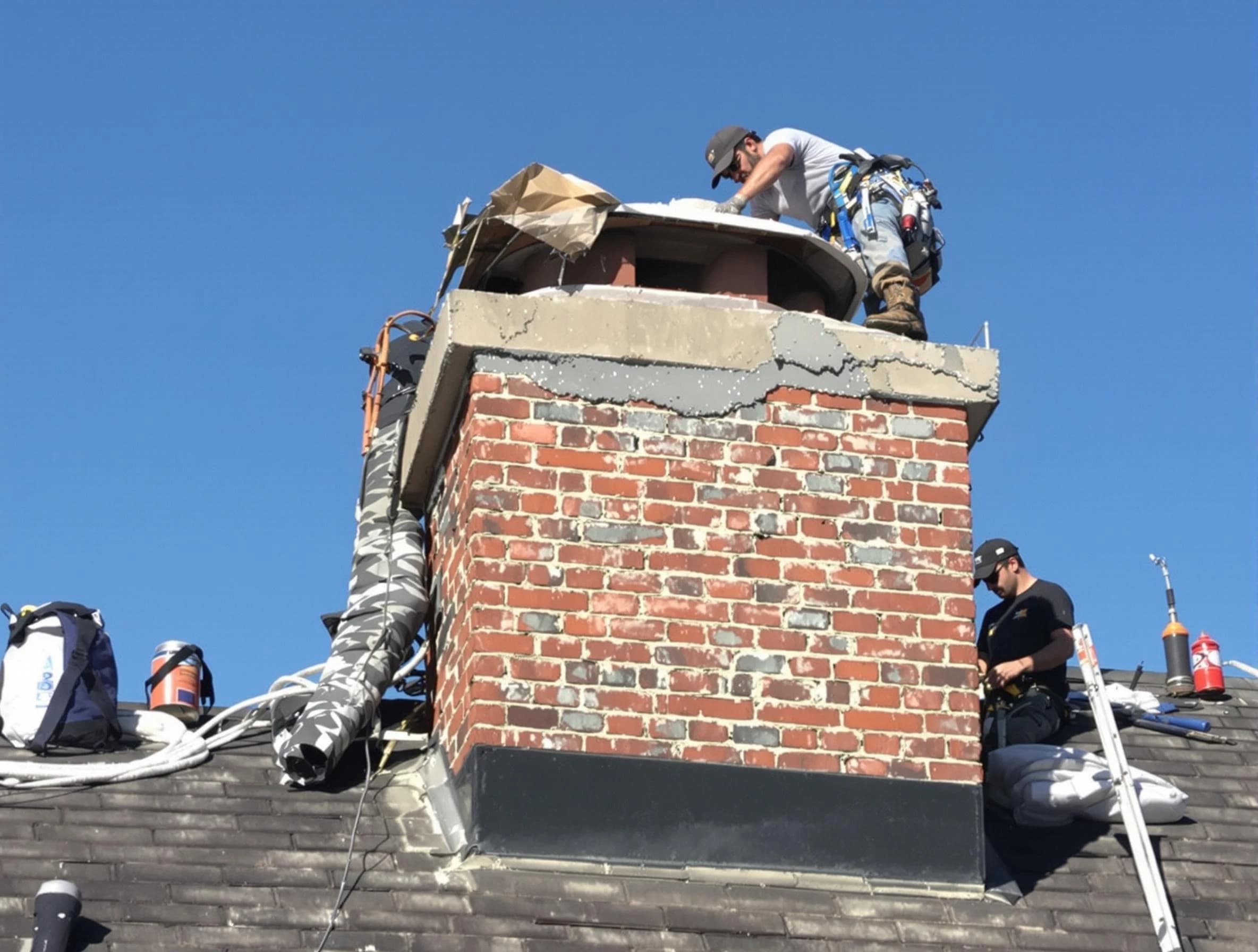 Barnegat Chimney Sweep installing a custom chimney crown in Barnegat, NJ