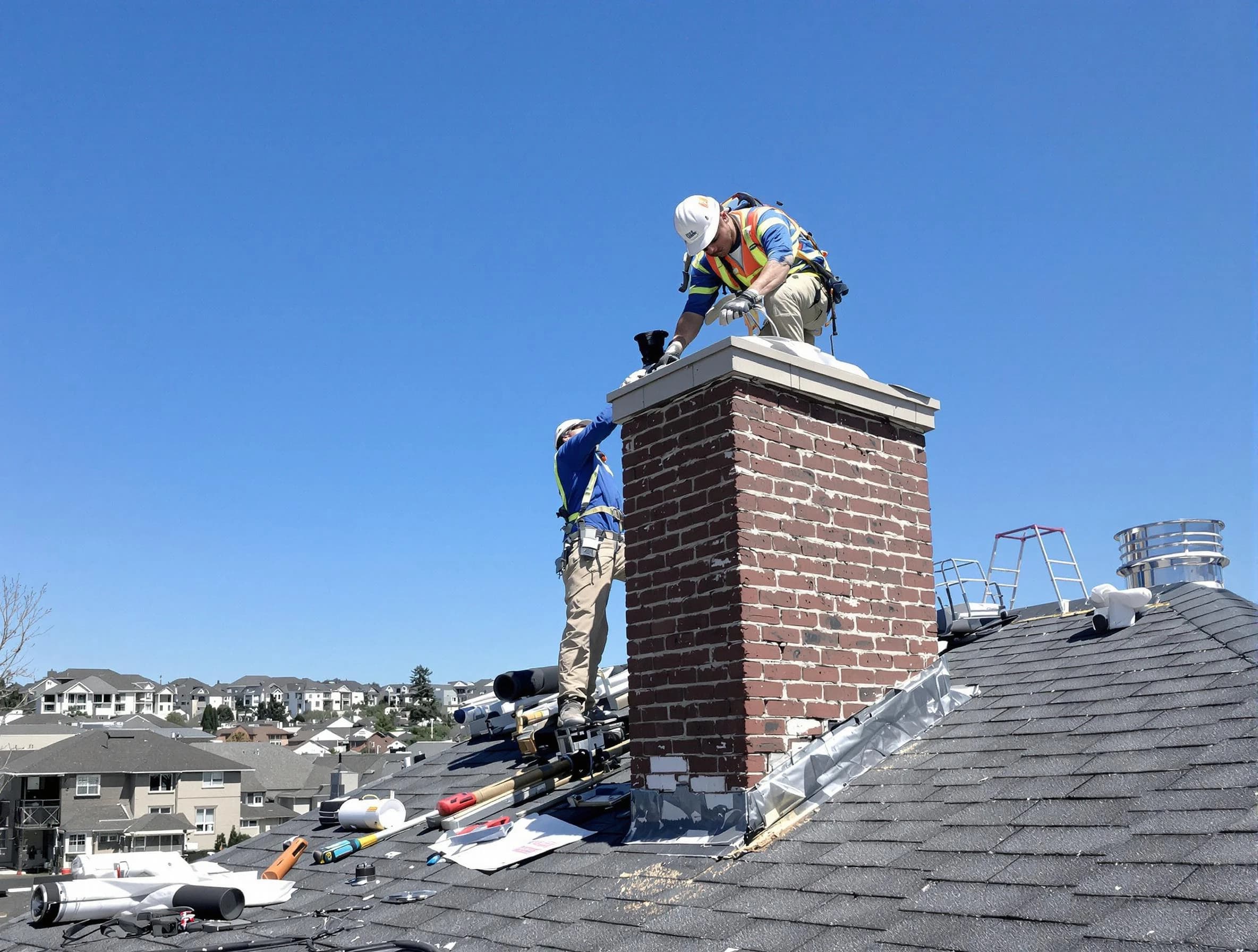 Barnegat Chimney Sweep repairing a chimney crown in Barnegat, NJ