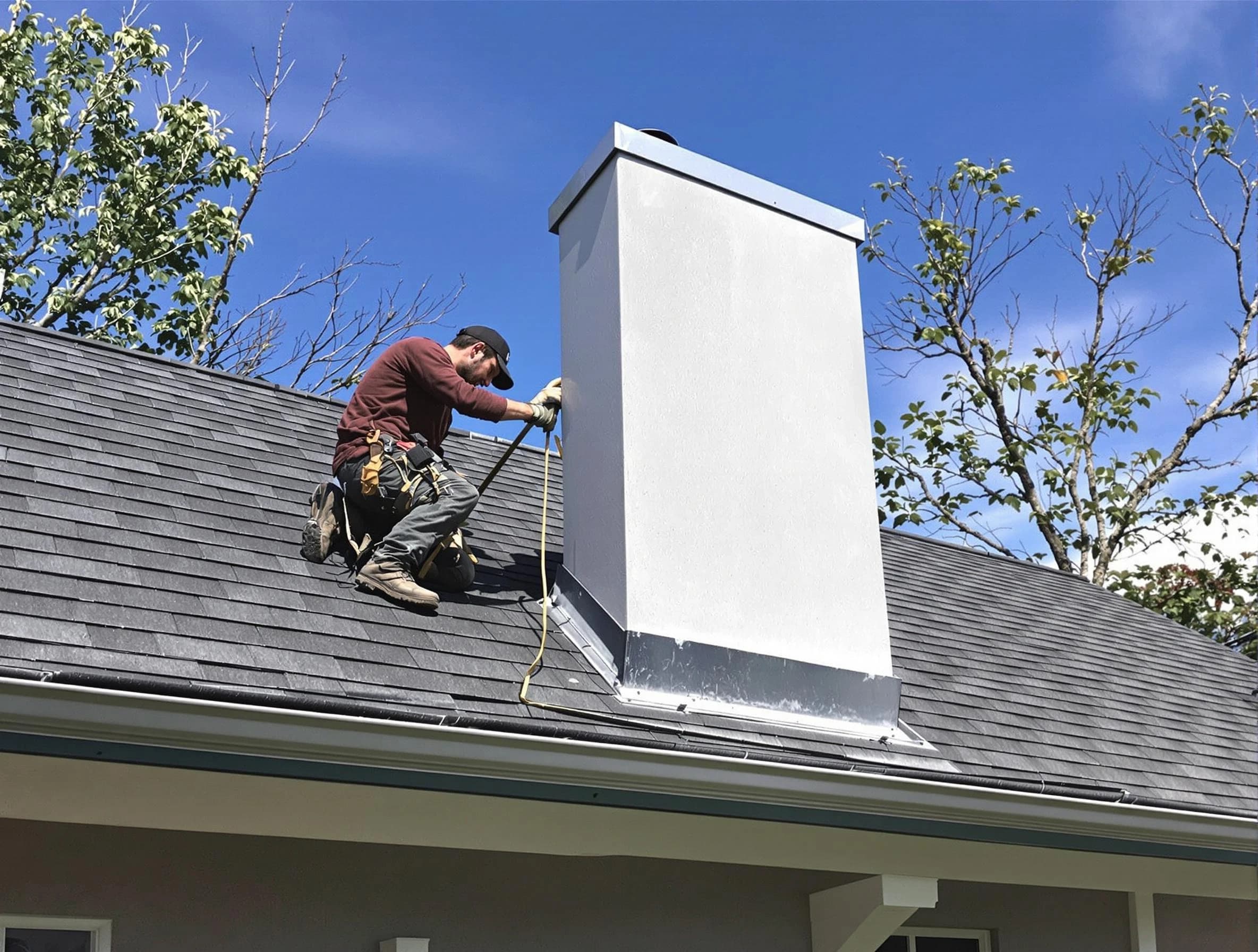 Barnegat Chimney Sweep team member finishing chimney construction in Barnegat, NJ