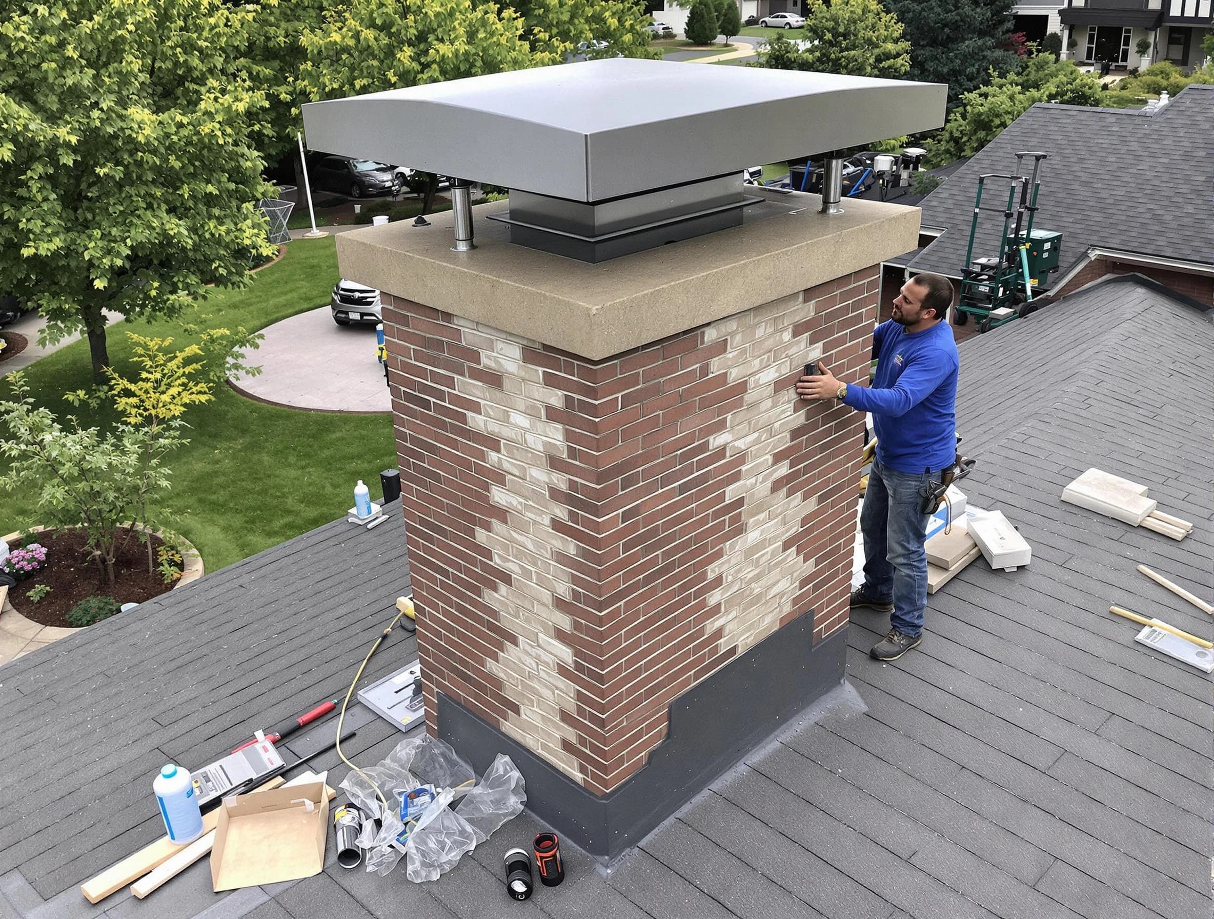 Barnegat Chimney Sweep team working on a custom chimney remodel in Barnegat, NJ